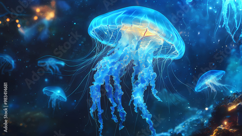Immortal god jellyfish. Olympian Pantheon. Illustration