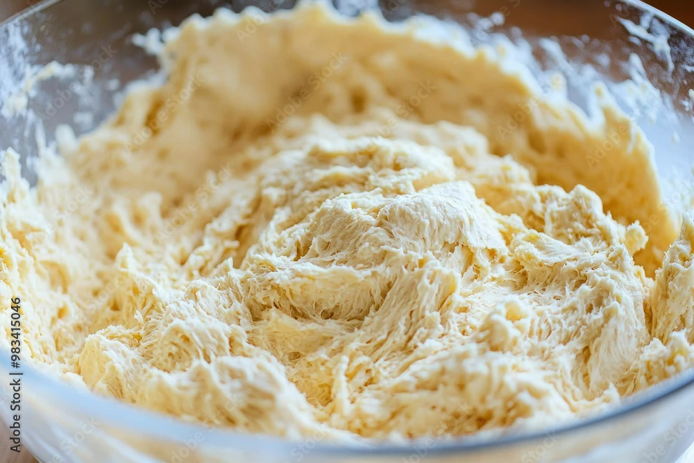 Close-up of Creamy Dough in a Glass Mixing Bowl Close-up of Creamy Dough in a Glass Mixing Bowl