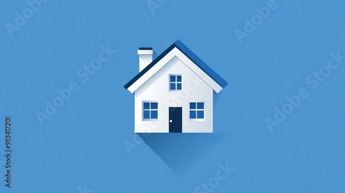 Wallpaper Mural Simple white house icon with a long shadow on a blue background. Torontodigital.ca