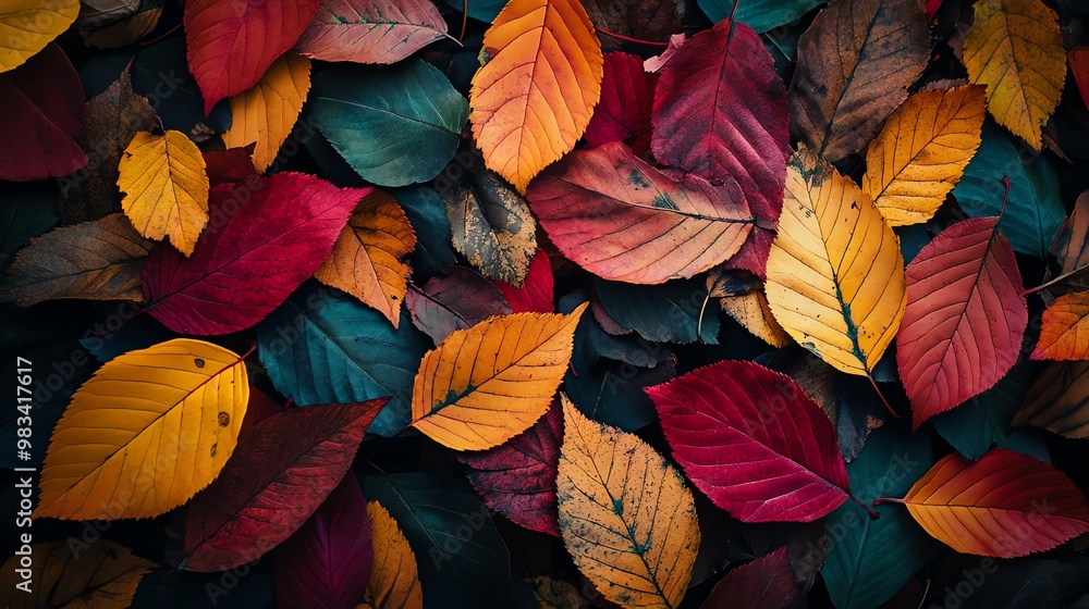 Close up of colorful autumn leaves on the ground. Close up of colorful autumn leaves on the ground.
