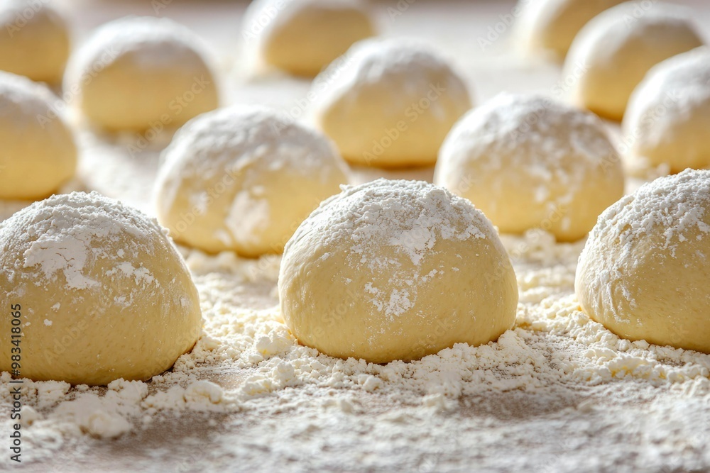 Dough Balls Covered in Flour on a Surface Dough Balls Covered in Flour on a Surface