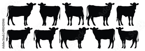 Cow silhouettes set, animal pack of vector silhouette design, isolated background