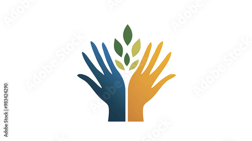 Two hands reaching up towards a green plant.
