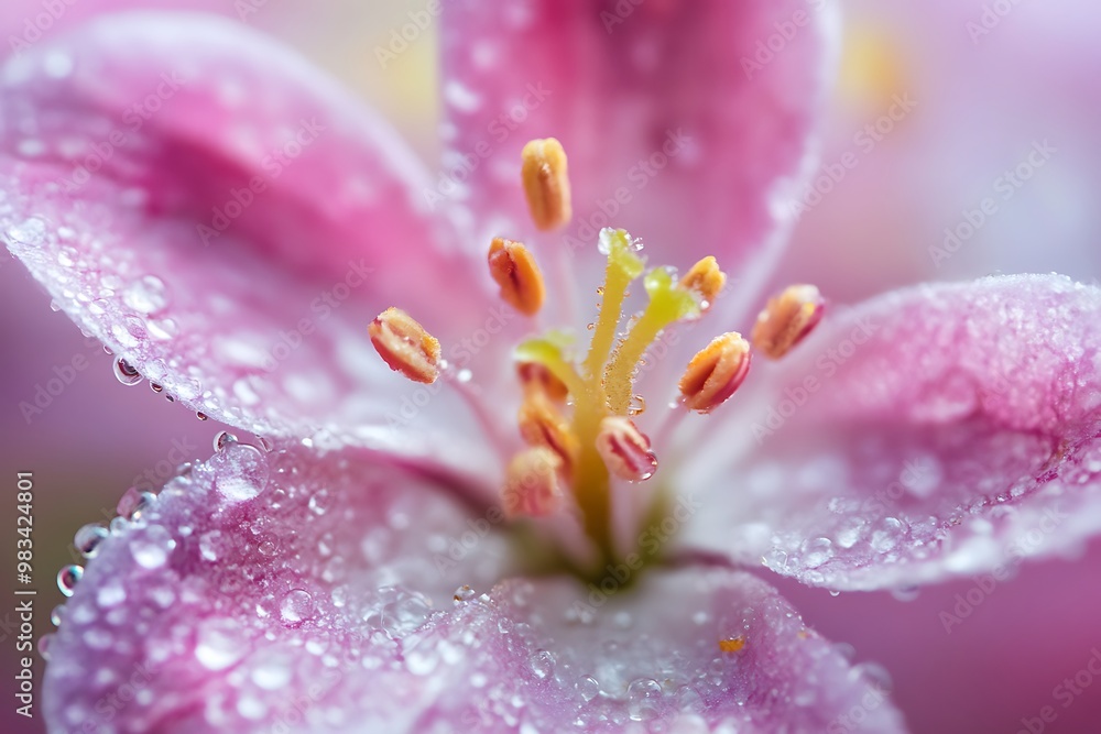 Close up of pink flower with dew drops Close up of pink flower with dew drops