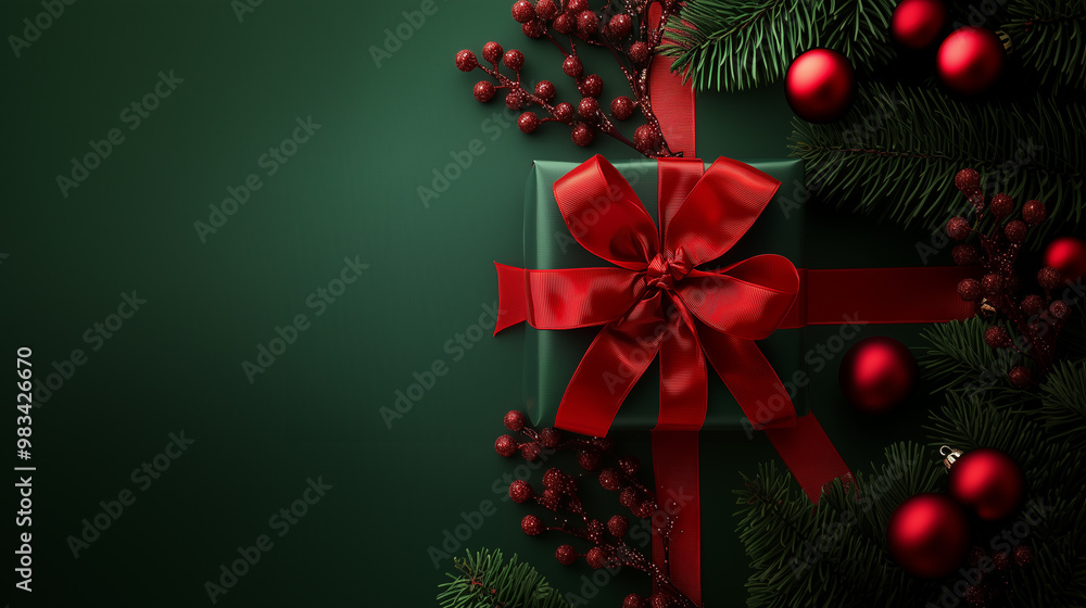 christmas green and red present ribbon on background, christmas green and red present ribbon on background,
