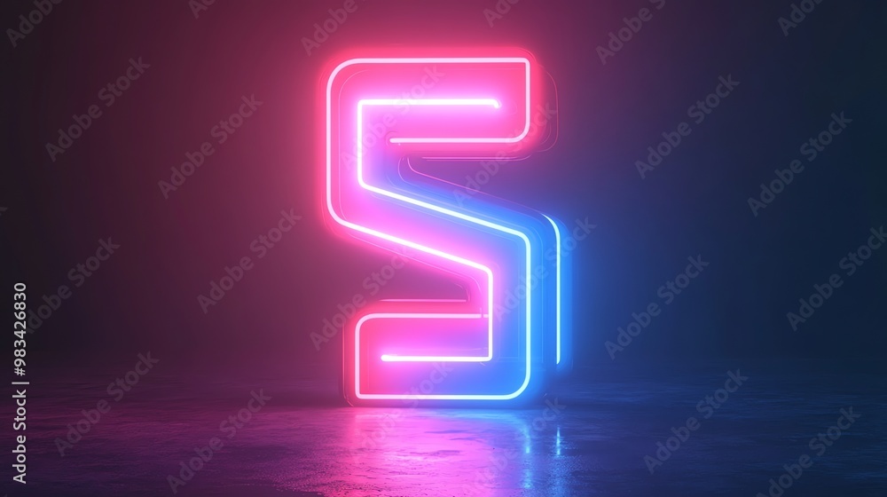 Glowing neon letter S in pink and blue. Glowing neon letter S in pink and blue.