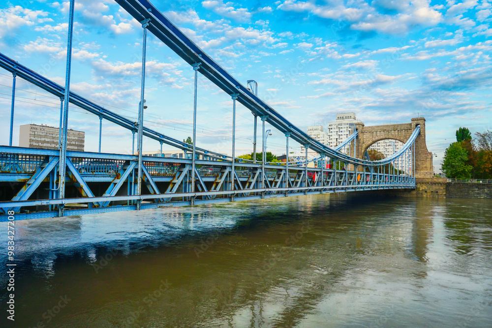 Fototapeta premium Grunwald Bridge city landmark in Wroclaw, Poland