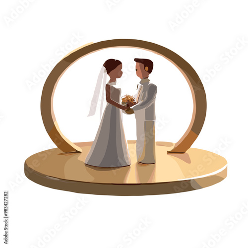 Wooden figurine of bride and groom in vector format