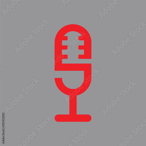 Microphone logo with minimalist line art of the letter S. This logo icon combines the letter S and microphone in a creative way photo