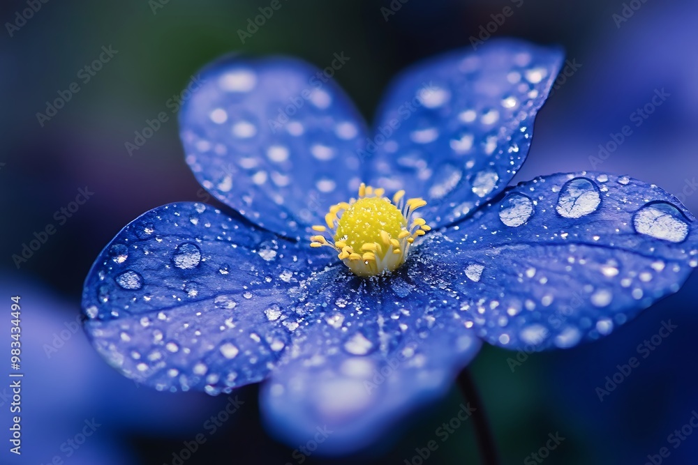 Blue flower with water droplets, close up, macro photography Blue flower with water droplets, close up, macro photography