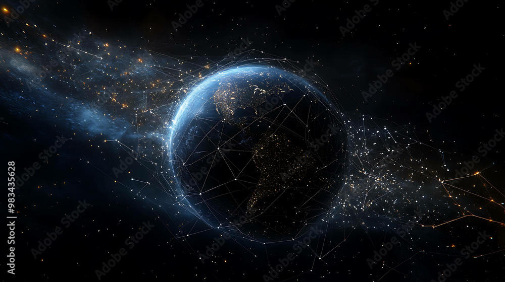 Obraz premium Global network connection concept, abstract glowing earth with lines.