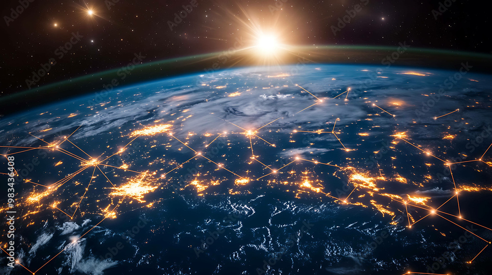 Obraz premium Global network connection concept with glowing lines.