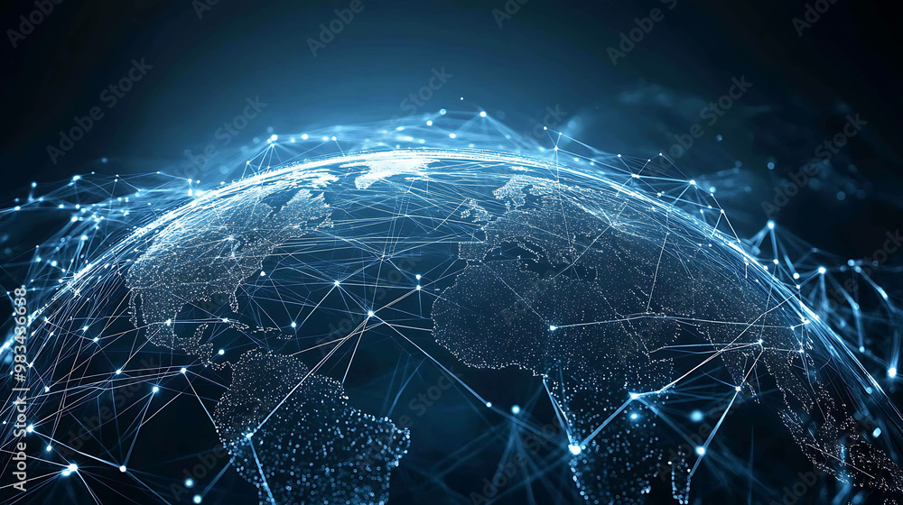 Abstract digital globe with glowing lines and points, depicting global connection. Abstract digital globe with glowing lines and points, depicting global connection.