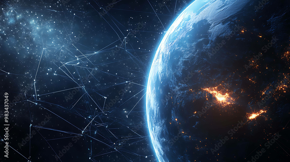 Obraz premium Futuristic image of Earth with glowing lines, representing connectivity and the digital age.