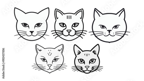 set of cute cat portrait face vector illustrations