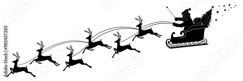 Santa Claus riding carriage with reindeer