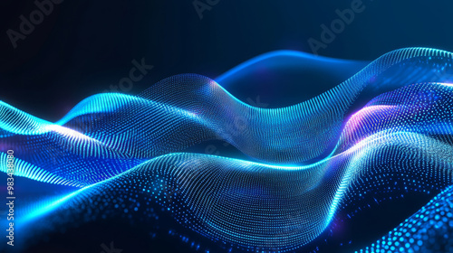 Wavy blue lines in a holographic style. An abstract representation of technology and data. The sleek, futuristic design conveys movement, connection, and digital innovation.