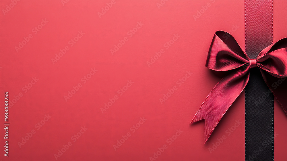 A red bow with a black ribbon on a red background. A red bow with a black ribbon on a red background.