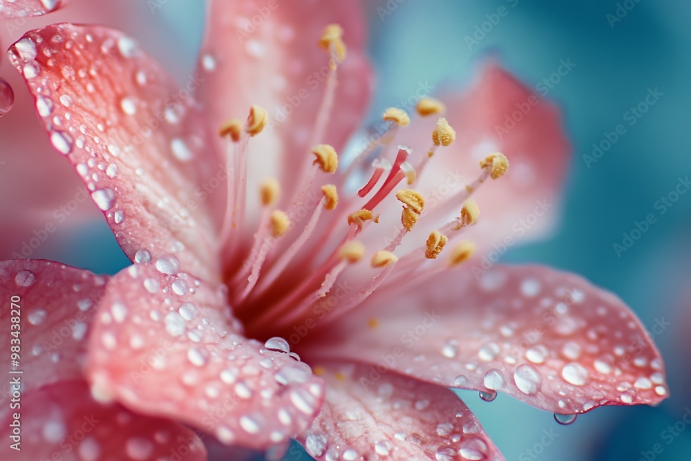 Closeup Macro of a Pink Flower with Dew Drops, Spring Nature Photography Closeup Macro of a Pink Flower with Dew Drops, Spring Nature Photography