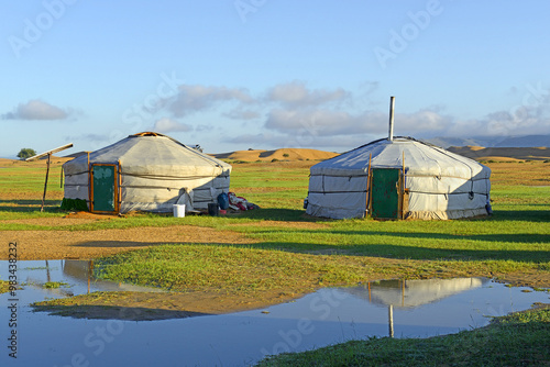 Obraz na płótnie A yurt or ger is a portable, round tent covered and insulated with skins or felt and traditionally used as a dwelling, Mongolia w salonie
