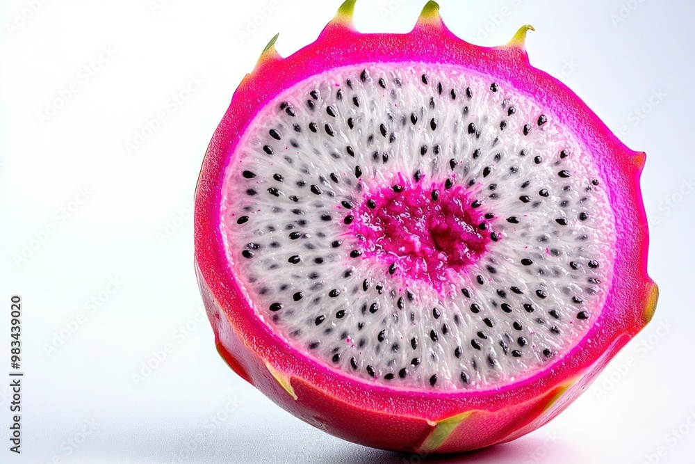 A Cross-Section of a Ripe Dragon Fruit with Black Seeds A Cross-Section of a Ripe Dragon Fruit with Black Seeds