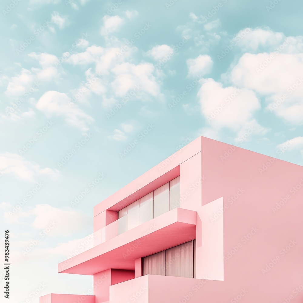 Modern Pink Building Against a Bright Sky Modern Pink Building Against a Bright Sky