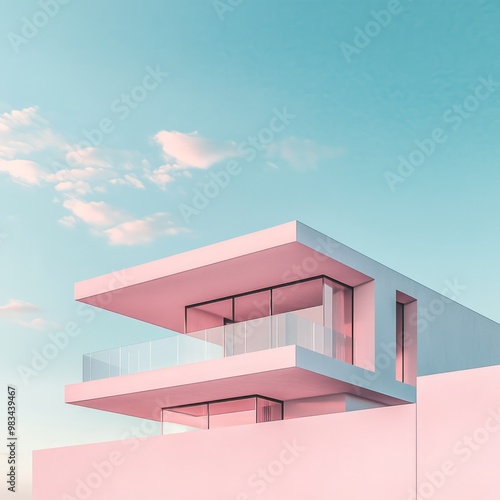 Modern Minimalist House with Soft Pink Aesthetic