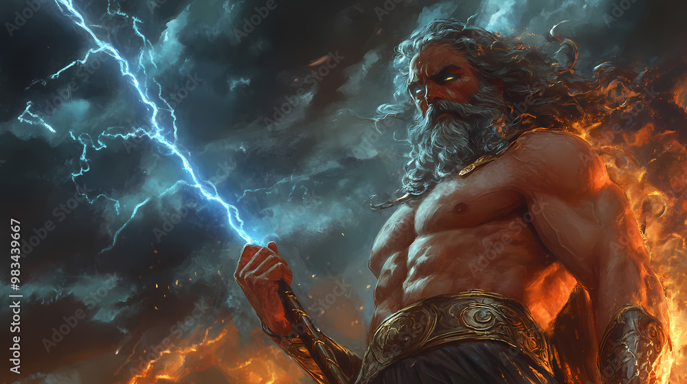 Zeus,greek gods,stands upon mount olympus ready to hurl lightning bolts ...