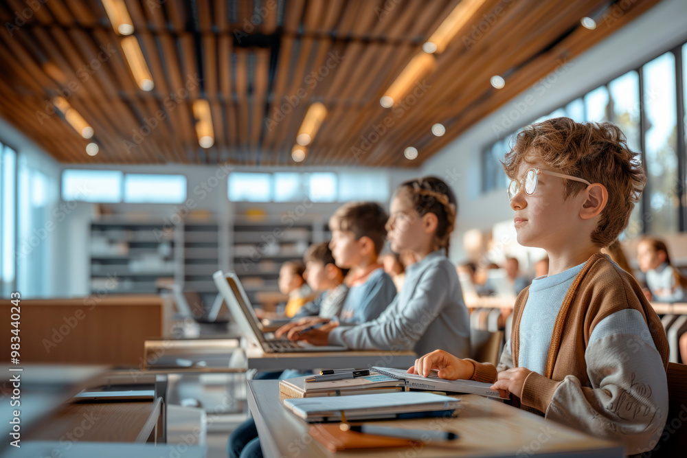 Schoolgirl sitting in classroom during lesson in elementary school. High quality photo Schoolgirl sitting in classroom during lesson in elementary school. High quality photo