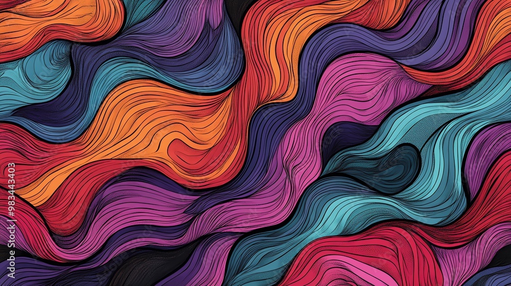 Abstract colorful illustration of wavy lines. Abstract colorful illustration of wavy lines.