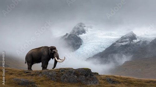 Ancient mammoth: A striking portrait of a mammoth, highlighting its immense size and fur-covered body, offering a glimpse into the past and the impressive characteristics of this ancient species