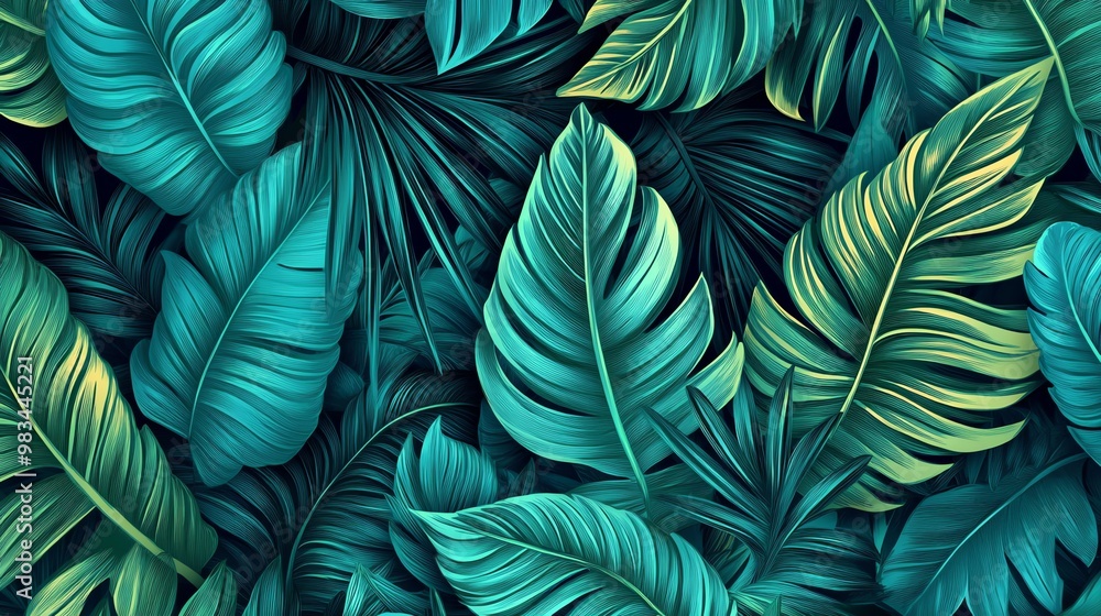 A lush tropical background with vibrant green leaves. A lush tropical background with vibrant green leaves.