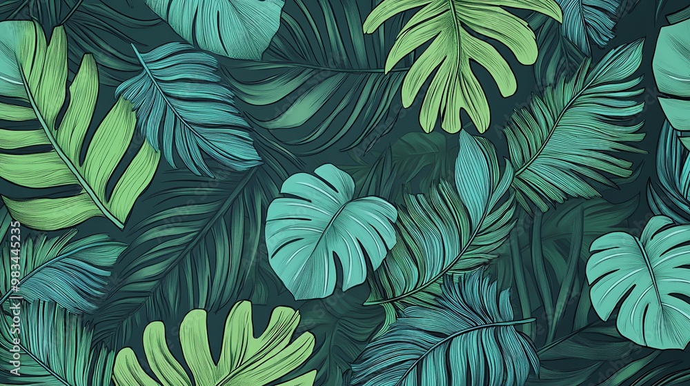 Green and blue tropical leaves seamless pattern. Green and blue tropical leaves seamless pattern.