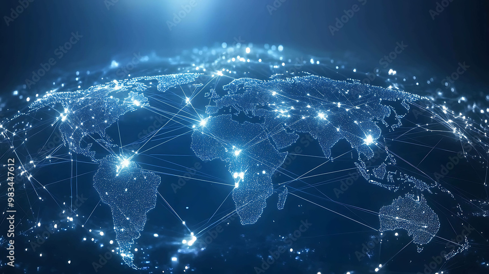 A digital representation of the earth with connected lines showing global connections. A digital representation of the earth with connected lines showing global connections.