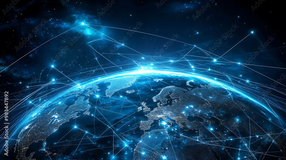 A digital illustration of the Earth with glowing lines connecting cities and continents, symbolizing global connection. A digital illustration of the Earth with glowing lines connecting cities and continents, symbolizing global connection.