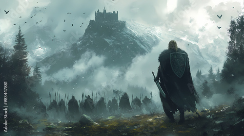 Valhalla awaits: warriors' eternal home. Norse Mythology. Illustration