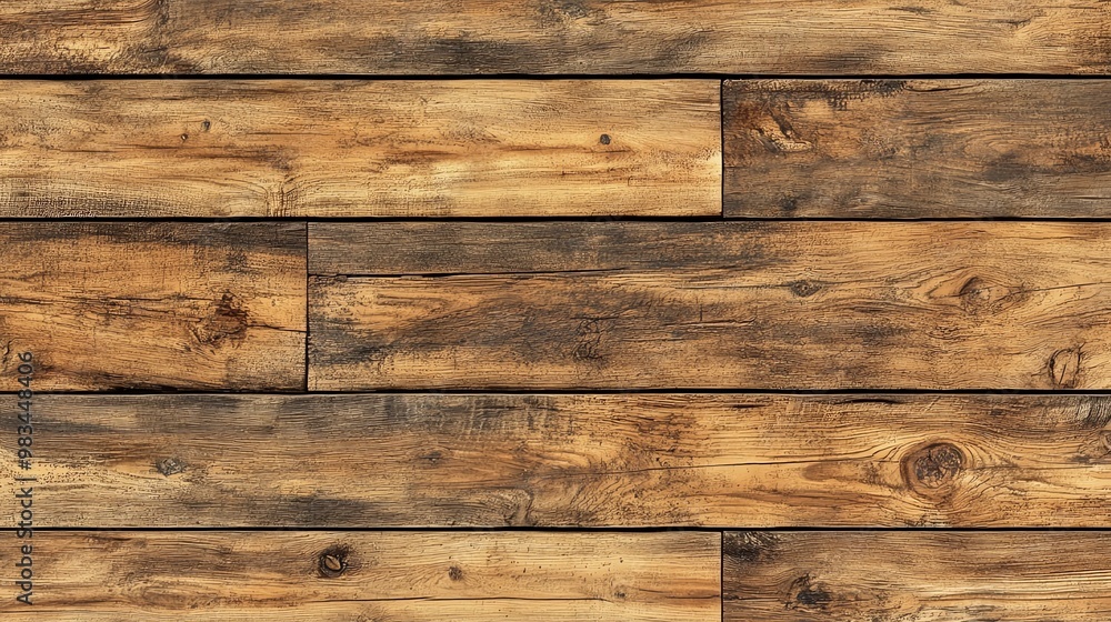 Naklejka premium Rustic wooden planks with knots and grain texture.