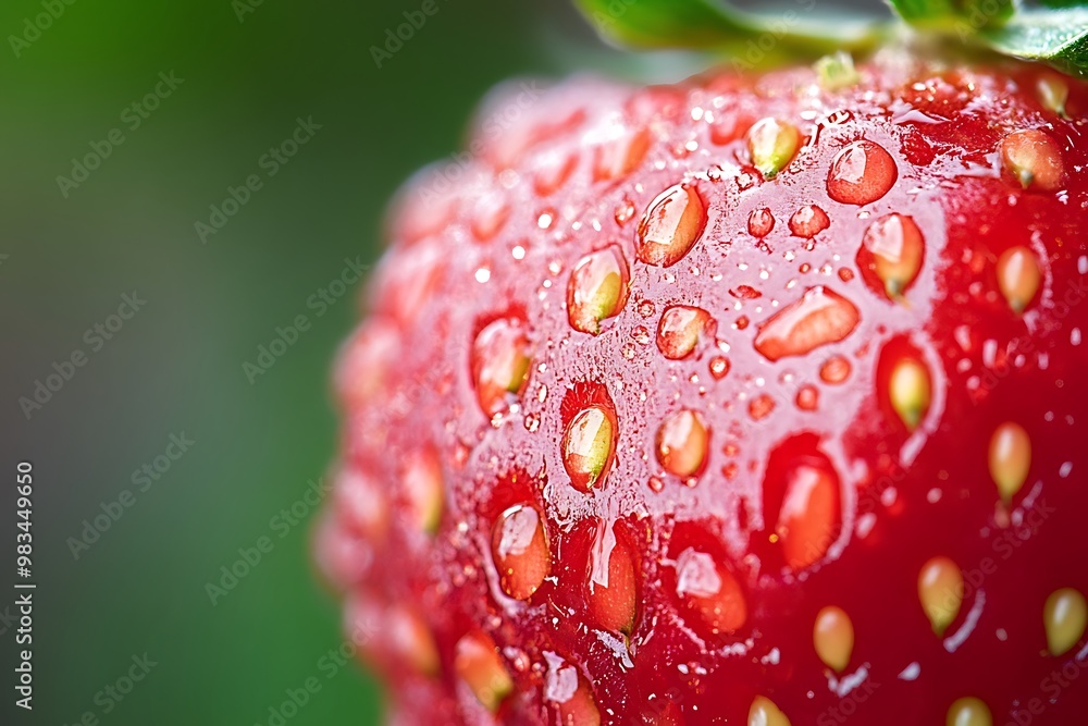 Macro photography of fresh red strawberry with water drops Macro photography of fresh red strawberry with water drops