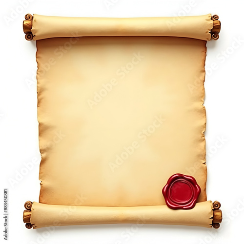 Mockup pergamino antiguo desenrollado con un sello de cera rojo