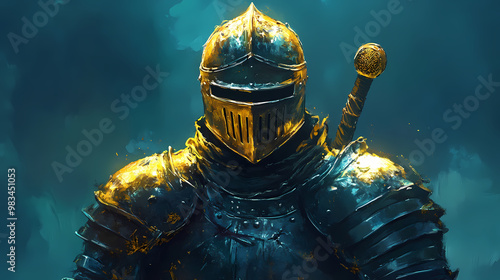 War knight in armor. Arthurian Legend. Illustration photo