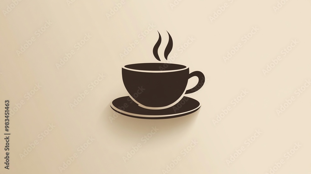 Obraz premium A simple silhouette of a coffee cup with steam rising from it, on a beige background.