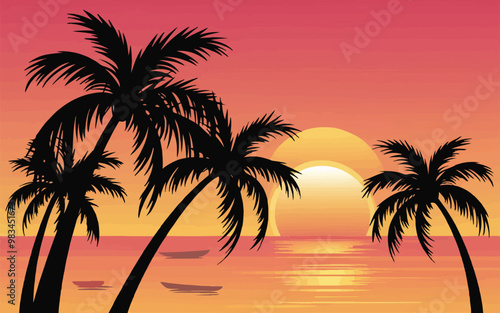 Palm Tree Silhouettes with Sunrise Vector