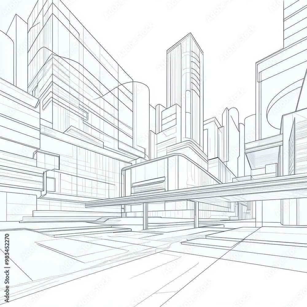 Fototapeta premium Futuristic Cityscape Outline Design for Architecture and Urban Planning