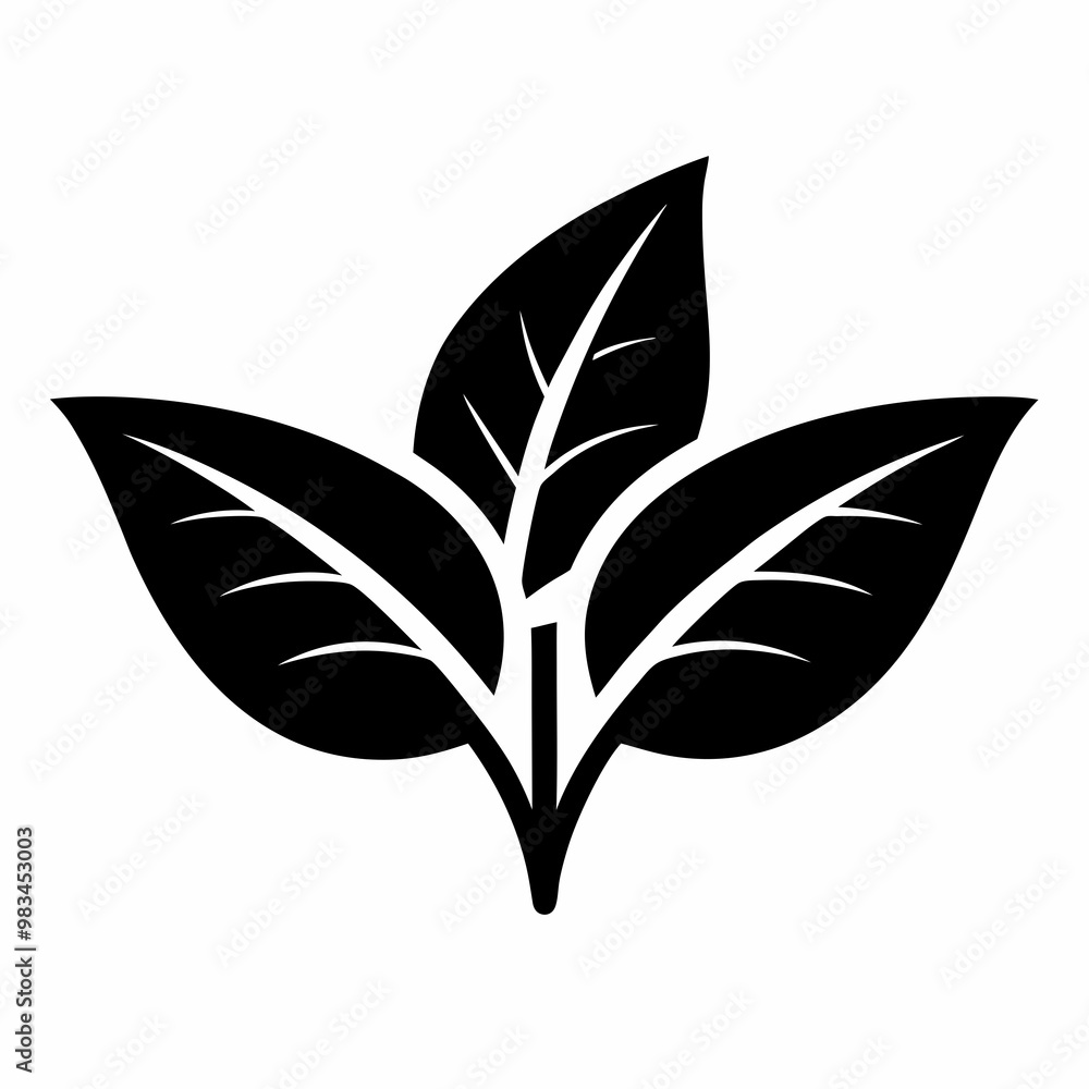 Black silhouette of three leaves representing eco-friendliness and nature growth symbolism Black silhouette of three leaves representing eco-friendliness and nature growth symbolism