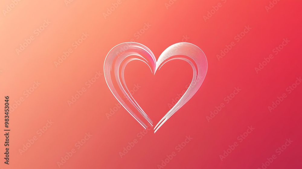 A white heart shape drawn with lines on a pink and orange gradient background. A white heart shape drawn with lines on a pink and orange gradient background.