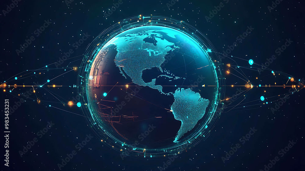Naklejka premium Abstract glowing earth with digital network connections.