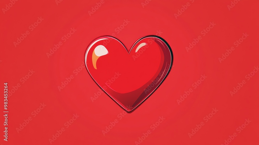 A red heart with a glossy finish against a red background. A red heart with a glossy finish against a red background.
