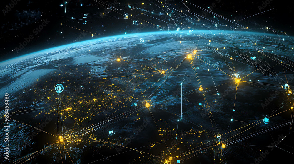 Fototapeta premium Earth with glowing lines showing digital connections.