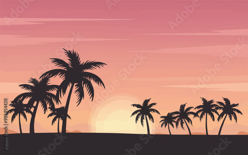 Palm Tree Silhouettes with Sunrise Vector