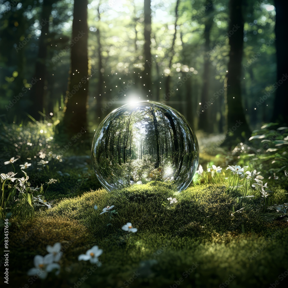 Serenity in Nature A Reflective Sphere Amidst Lush Forest Serenity in Nature A Reflective Sphere Amidst Lush Forest